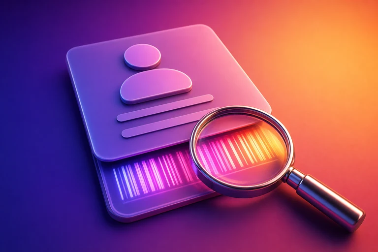 Instagram user ID revealed under a profile card with a magnifier